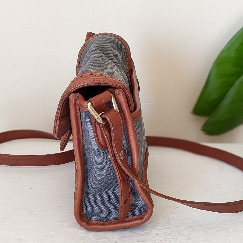 Cole Haan Tooled Leather Canvas Crossbody Purse Bag - Picture 3 of 8
